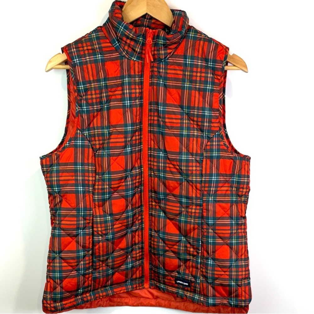 Lands End Plaid quilted Vest size M